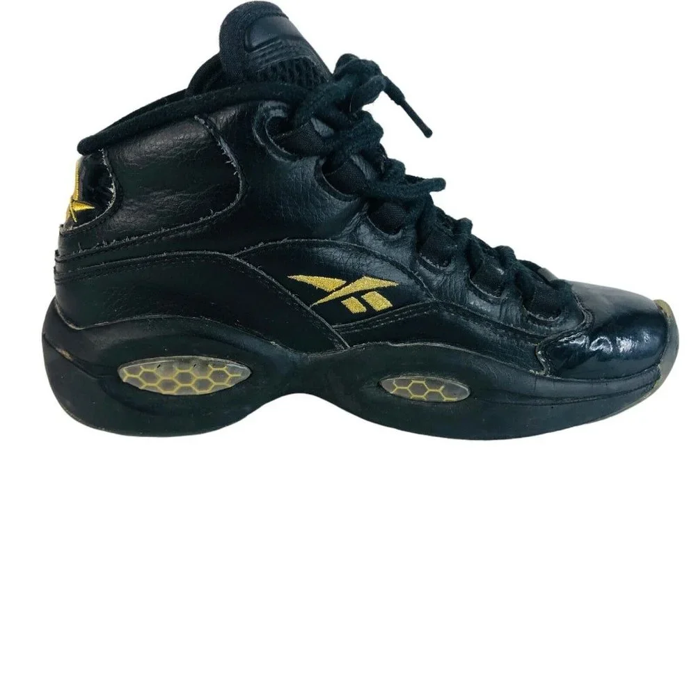 Reebok Question Mid New Years Eve Iverson Sneaker Boy Youth 4 Black‎ Gold  Shoes